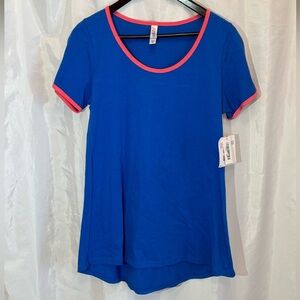 LuLaRoe Classic Tee Blue with Pink Trim – Size XS – NWT